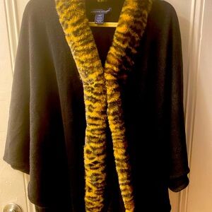 Leopard Trim Cape/Shawl/Wrap